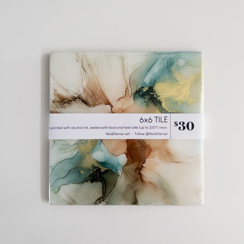 Alcohol Ink Tile for Trivet or Charcuterie Serving Tray - Various Sizes & Colors